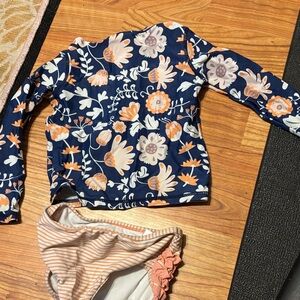 Ruffle Butts Navy and Peach Floral Swimsuit